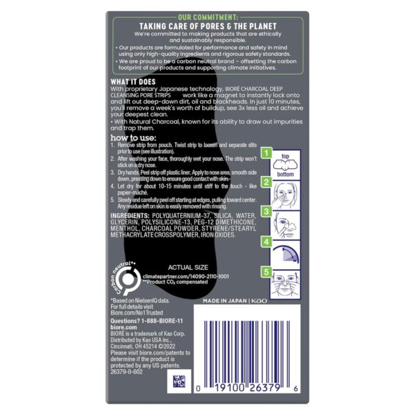 Bioré Charcoal Deep Cleansing Pore Strips for Men, Nose Strips for Blackhead Removal on Oily Skin, Features C-Bond Technology with Instant Pore Unclogging, 6 Count - Image 8
