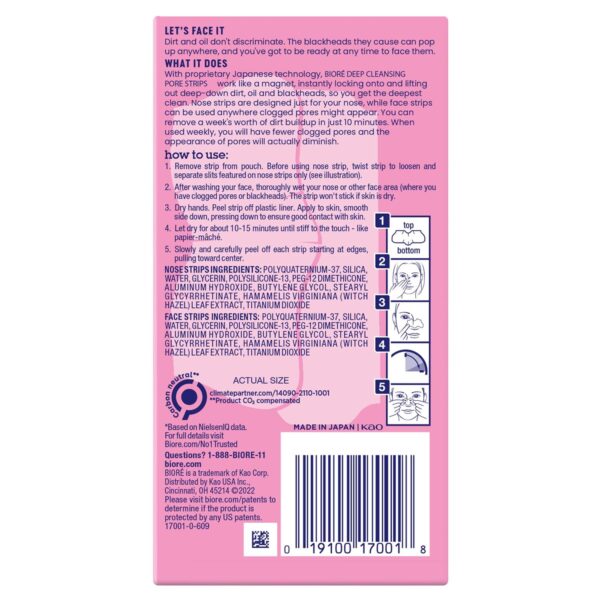 Bioré Nose+Face Blackhead Remover Strips, Deep Cleansing Strips for Nose, Chin, or Forehead, Instant Blackhead Removal and Pore Unclogging, Oil-free, Non-Comedogenic Use, Value Size 24 Count - Image 10