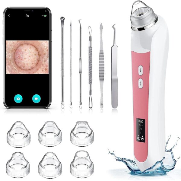 Blackhead Remover Vacuum, USB Interface Type Pore Vacuum, Black Head Extractions Tool with Camerafor, Men and Women Pore Cleaner, 3 Adjustment Modes and 6 Suction Heads(Light Pink)