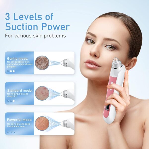 Blackhead Remover Vacuum, USB Interface Type Pore Vacuum, Black Head Extractions Tool with Camerafor, Men and Women Pore Cleaner, 3 Adjustment Modes and 6 Suction Heads(Light Pink) - Image 5