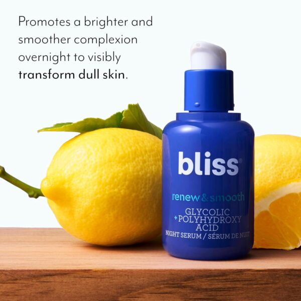 Bliss Renew and Smooth Glycolic Acid Night Skincare Face Serum | AHA Resurfacing Treatment for Smoother, Brighter Skin | Gentle Exfoliating Blend with Polyhydroxy Acids | Vegan and Cruelty-Free | 1 Fl Oz - Image 5