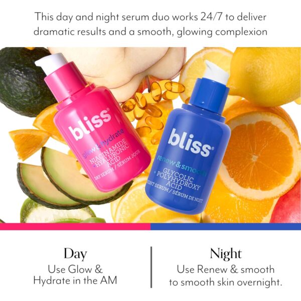 Bliss Renew and Smooth Glycolic Acid Night Skincare Face Serum | AHA Resurfacing Treatment for Smoother, Brighter Skin | Gentle Exfoliating Blend with Polyhydroxy Acids | Vegan and Cruelty-Free | 1 Fl Oz - Image 6
