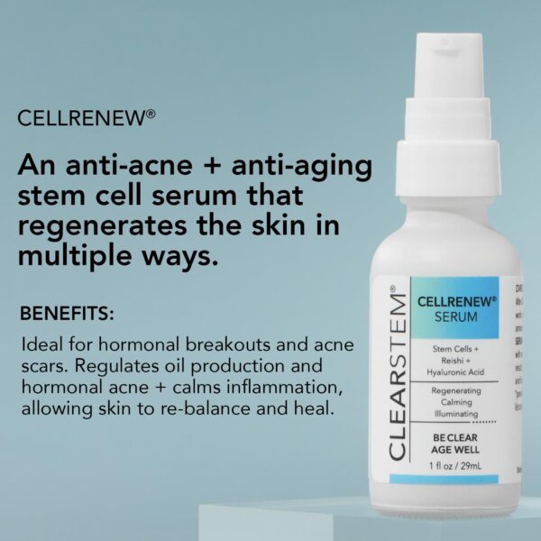 CLEARSTEM - CELLRENEW - Collagen Stem Cell Serum - Acne + Youthful Skin Face Serum - Hyaluronic Acid, Reishi, Aloe Vera - Facial Skin Care Products - Vegan, Gluten Free, Cruelty Free - 1 fl oz / 29ml - Image 2