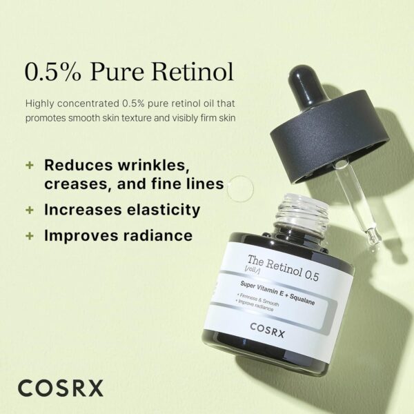 COSRX Retinol 0.5 Oil, Anti-aging Serum with 0.5% Retinoid Treatment for Face, Reduce Wrinkles, Fine Lines, and Signs of Aging, Gentle Skincare for Day and Night, Not Tested on Animals, Korean Skincare - Image 3
