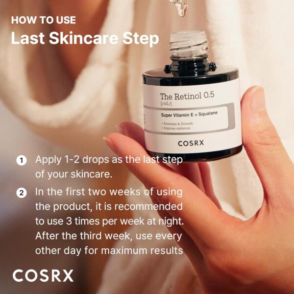 COSRX Retinol 0.5 Oil, Anti-aging Serum with 0.5% Retinoid Treatment for Face, Reduce Wrinkles, Fine Lines, and Signs of Aging, Gentle Skincare for Day and Night, Not Tested on Animals, Korean Skincare - Image 8