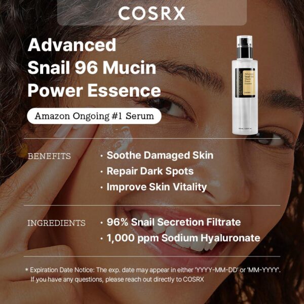 COSRX Snail Mucin 96% Power Face Serum 3.38 fl oz 100ml, Hydrating Serum for Face, Self Care, Glow Skin under Makeup, Korean Skin Care, Korean Beauty - Image 2
