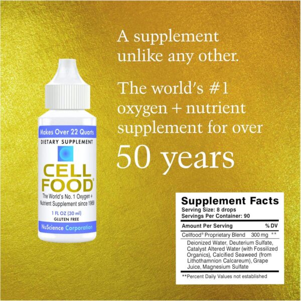 Cellfood Oxygen Boost, 1 fl oz - Liquid Oxygen Supplement for Lymphatic Drainage, Altitude Sickness, Jet Lag, Fatigue, Headaches, Hangovers - Gluten Free, Cert. Kosher - Makes Over 22 Quarts - Image 2