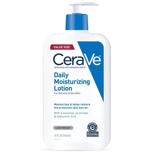 CeraVe Daily Moisturizing Lotion for Dry Skin | Body Lotion and Face Moisturizer with Hyaluronic Acid and Ceramides | Daily Moisturizer | Fragrance Free | Oil-Free | 19 Ounce