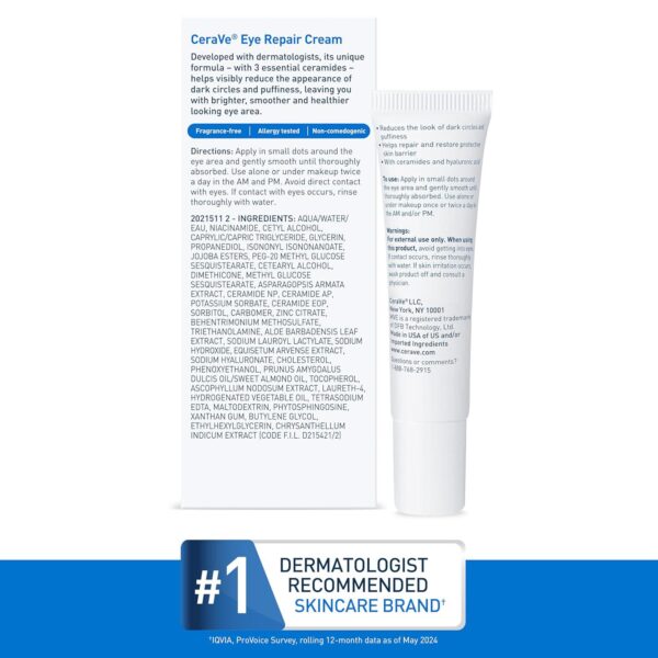 CeraVe Eye Repair Cream | Under Eye Cream For Puffiness And Bags Under Eyes | Hyaluronic Acid + Niacinamide + Marine Botanical Complex | Hydrating Eye Cream | Oil Free and Opthalmologist Tested - Image 7