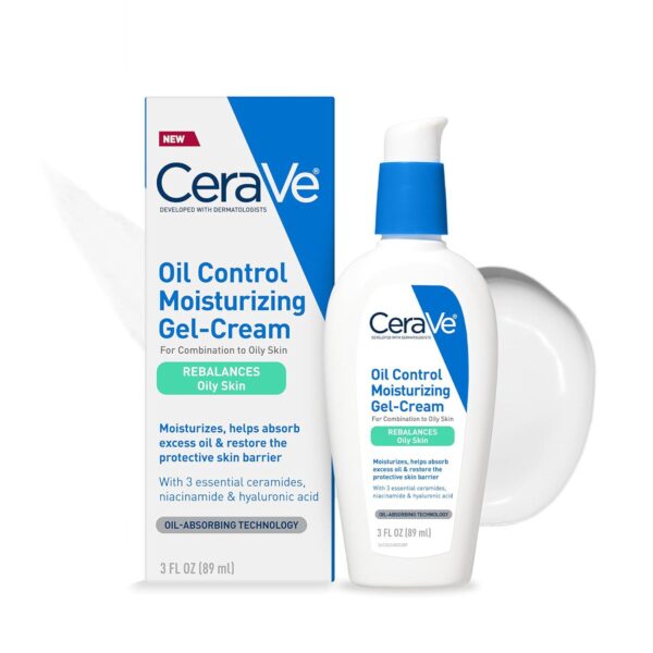 CeraVe Oil Control Moisturizing Gel-Cream | Face Moisturizer for Oily Skin | Niacinamide, Hyaluronic Acid and Oil Absorbing Technology To Rebalance Oily Skin | Non-Comedogenic, Fragrance Free and Oil Free