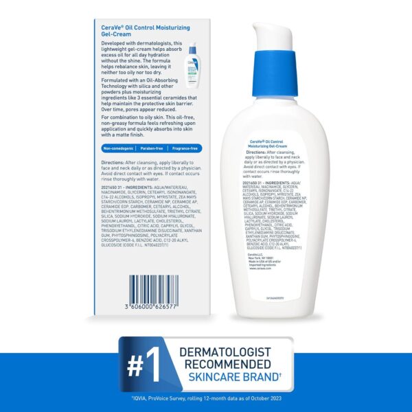 CeraVe Oil Control Moisturizing Gel-Cream | Face Moisturizer for Oily Skin | Niacinamide, Hyaluronic Acid and Oil Absorbing Technology To Rebalance Oily Skin | Non-Comedogenic, Fragrance Free and Oil Free - Image 8