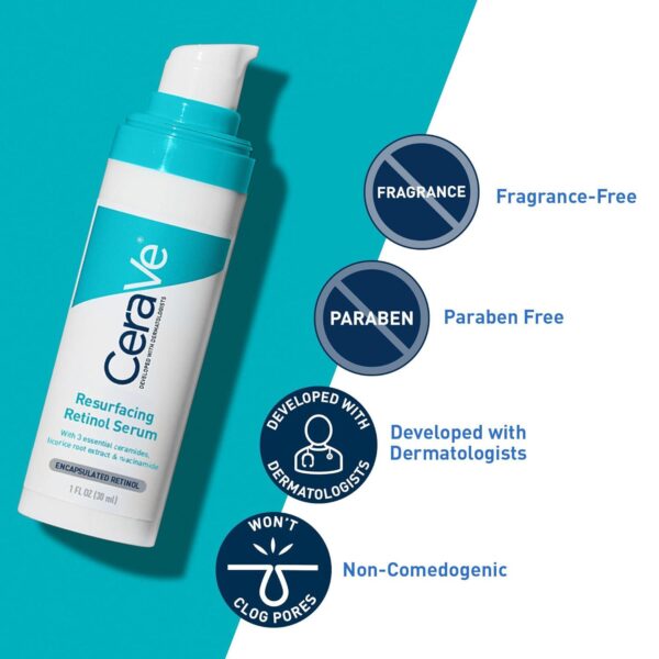 CeraVe Resurfacing Retinol Serum For Post Acne Marks, Formulated With Licorice Root Extract and Niacinamide, Brightening Serum and Pore Minimizer For Face, Post Acne Skin Barrier Repair, Non-Comedogenic - Image 5