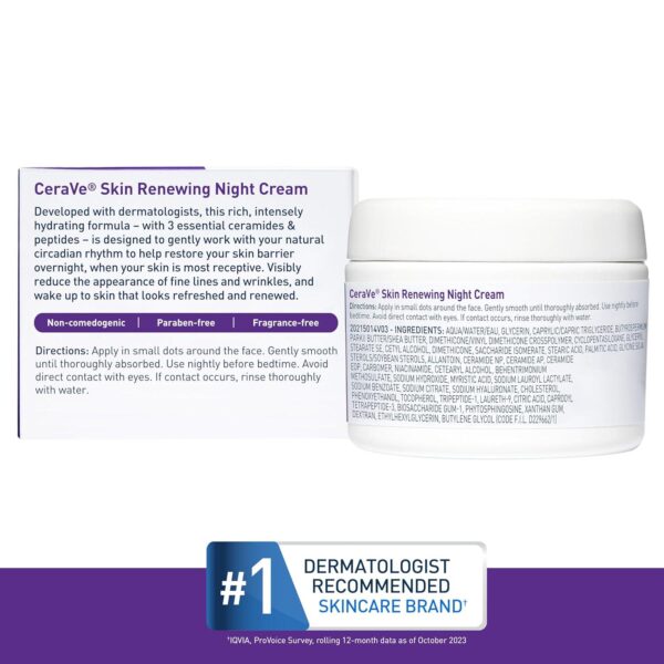 CeraVe Skin Renewing Night Cream | Niacinamide, Peptide Complex, and Hyaluronic Acid Moisturizer for Face | 1.7 Ounce, Packaging may Vary - Image 6