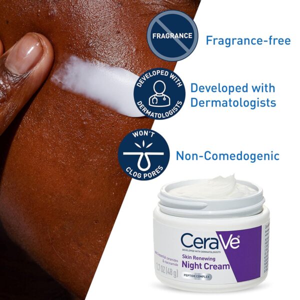 CeraVe Skin Renewing Night Cream | Niacinamide, Peptide Complex, and Hyaluronic Acid Moisturizer for Face | 1.7 Ounce, Packaging may Vary - Image 4