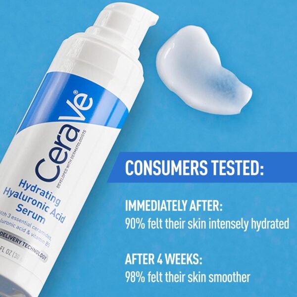 Cerave Hyaluronic Acid Serum for Face with Vitamin B5 and Ceramides | Hydrating Face Serum for Dry Skin | Fragrance Free | 1 Ounce - Image 4