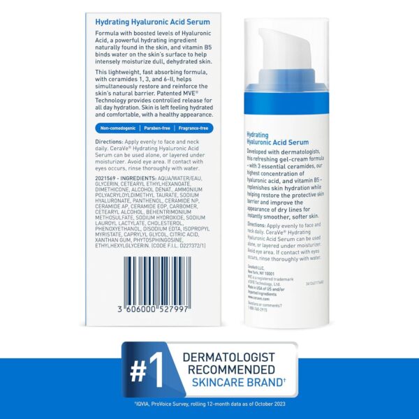 Cerave Hyaluronic Acid Serum for Face with Vitamin B5 and Ceramides | Hydrating Face Serum for Dry Skin | Fragrance Free | 1 Ounce - Image 7