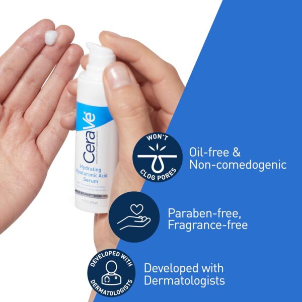Cerave Hyaluronic Acid Serum for Face with Vitamin B5 and Ceramides | Hydrating Face Serum for Dry Skin | Fragrance Free | 1 Ounce - Image 3