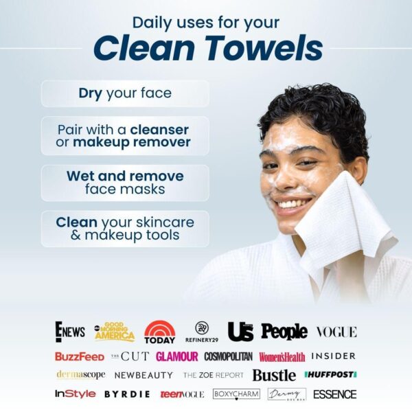 Clean Skin Club Clean Towels XL , 100% USDA Biobased Face Towel, Disposable Face Towelette, Makeup Remover Dry Wipes, Ultra Soft, 50 Ct, 1 Pack - Image 6