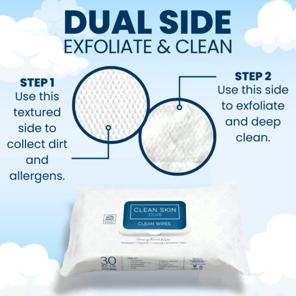 Clean Skin Club XL Premium Face Wipes, 40% Larger Than Normal Wipes, Extra Moist Makeup Removing Towelettes, 30 Count, Facial Cleansing Cloth, Fragrance Free, No Alcohol or Chemicals - Image 3