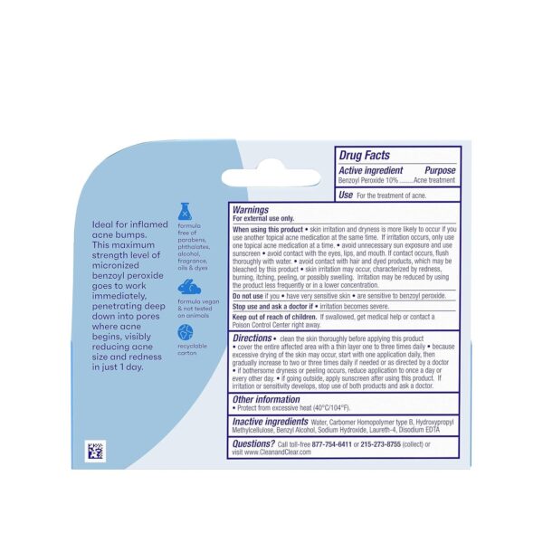 Clean and Clear Persa-Gel 10 Oil-Free Acne Spot Treatment with Maximum Strength 10% Benzoyl Peroxide, Topical Pimple Cream and Acne Gel Medication for Face Acne, Fragrance-Free, 1 fl. oz, 4 Pack - Image 8