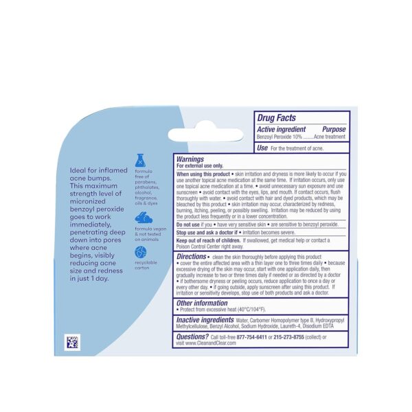 Clean and Clear Persa-Gel 10 Oil-Free Acne Spot Treatment with Maximum Strength 10% Benzoyl Peroxide, Topical Pimple Cream and Acne Gel Medication for Face Acne, Fragrance-Free, 1 fl. oz, 4 Pack - Image 9