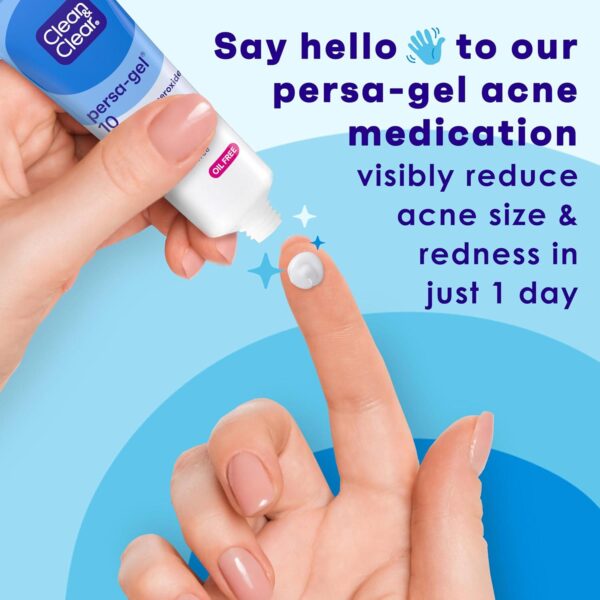 Clean and Clear Persa-Gel 10 Oil-Free Acne Spot Treatment with Maximum Strength 10% Benzoyl Peroxide, Topical Pimple Cream and Acne Gel Medication for Face Acne, Fragrance-Free, 1 fl. oz, 4 Pack - Image 2