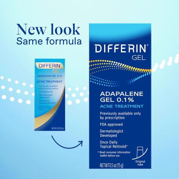 Differin Acne Treatment Gel, 30 Day Supply, Retinoid Treatment for Face with 0.1% Adapalene, Gentle Skin Care for Acne Prone Sensitive Skin, 15g Tube (Packaging May Vary) - Image 3