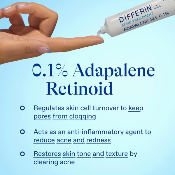 Differin Acne Treatment Gel, 30 Day Supply, Retinoid Treatment for Face with 0.1% Adapalene, Gentle Skin Care for Acne Prone Sensitive Skin, 15g Tube (Packaging May Vary) - Image 6