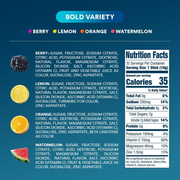 DripDrop Hydration - Bold Variety Pack - Watermelon, Berry, Lemon, Orange | Electrolyte Powder Drink Mix | Hydration Packets | Non-GMO, Gluten Free, Vegan | 1 Pack (32 Servings) - Image 6