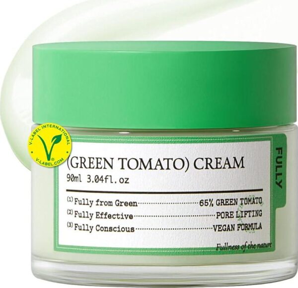 FULLY Green Tomato Facial Cream, Pore Lifting with 65% Green Tomato Extract and Vitamin C, Facial Moisturizer for Hydration and Elastcity, Fragrance Free, Vegan and Dermatologically Tested, 3.04 fl,oz
