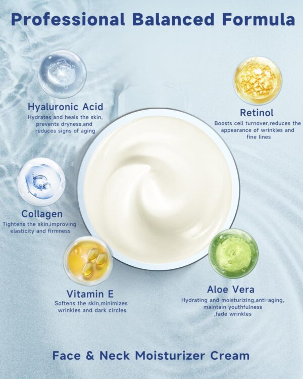 Face Moisturizer Retinol Cream - Neck Collagen Creams for Tightening and Firming - Anti Aging Day and Night Facial Moisturizer for Women and Men, Tighten and Lift Wrinkle Cream - 1.7 Fl Oz - Image 5