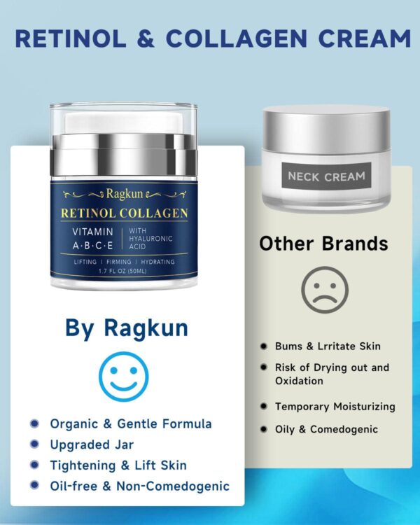 Face Moisturizer Retinol Cream - Neck Collagen Creams for Tightening and Firming - Anti Aging Day and Night Facial Moisturizer for Women and Men, Tighten and Lift Wrinkle Cream - 1.7 Fl Oz - Image 3