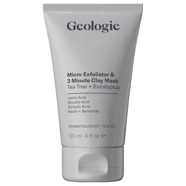 Geologie Micro Exfoliator and Clay Mask | 3-in-1 Deep Cleansing Face Wash, Pore Refining Mask and Skin Exfoliant | Tea Tree and Eucalyptus Scent For Men and Women | 4 fl oz