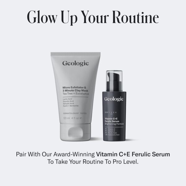 Geologie Micro Exfoliator and Clay Mask | 3-in-1 Deep Cleansing Face Wash, Pore Refining Mask and Skin Exfoliant | Tea Tree and Eucalyptus Scent For Men and Women | 4 fl oz - Image 6
