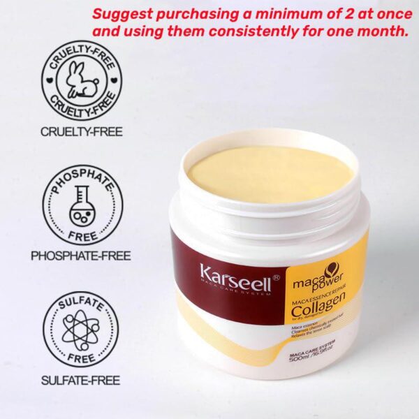 Karseell Collagen Hair Treatment Deep Repair Conditioning Argan Oil Collagen Hair Mask Essence for Dry Damaged Hair All Hair Types 16.90 oz 500ml - Image 4