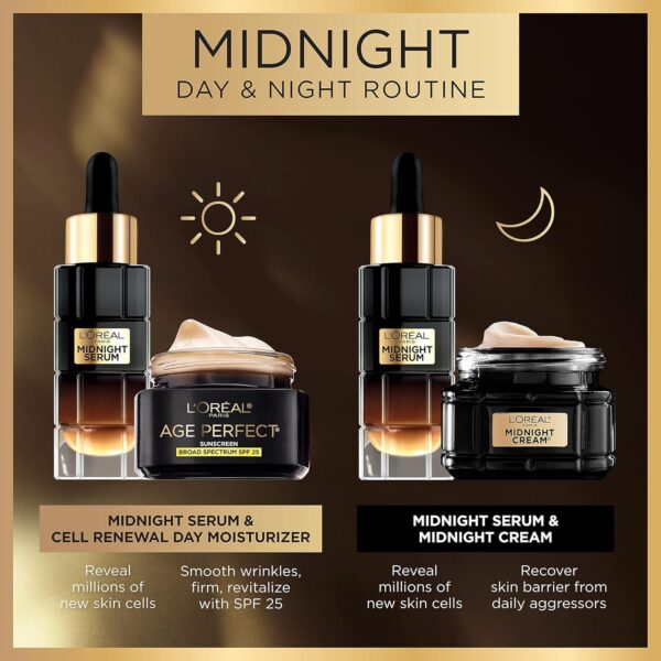 L'Oreal Paris Age Perfect Anti-Aging Midnight Face Serum, Reduce Wrinkles 1oz + Eye Cream Sample - Image 6