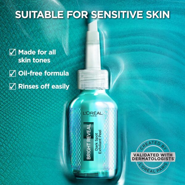 L'Oreal Paris Bright Reveal Dark Spot Exfoliant Peel, 25% AHA BHA PHA Face Exfoliator Solution, Gentle Skincare to Visibly Reduce Dark Spots and Renew Skin Texture, Includes SPF Lotion Sample - Image 3