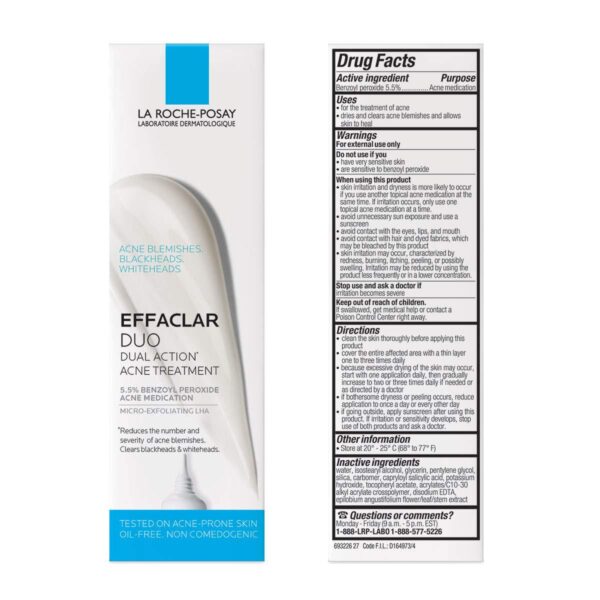 La Roche-Posay Effaclar Duo Dual Action Acne Spot Treatment Cream with Benzoyl Peroxide Acne Treatment for Acne and Blackheads, Lightweight Sheerness, Safe For Sensitive Skin - Image 2