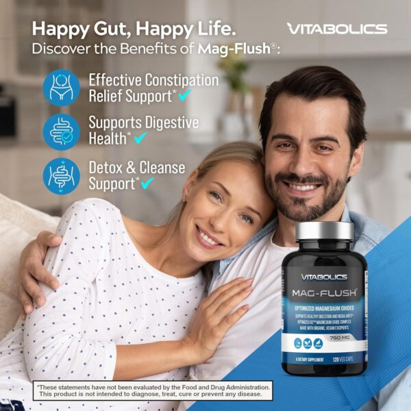 Mag Flush Magnesium Oxide Capsules 750mg 120 Vcaps - Oxygenated Magnesium Oxide Supplement for Constipation Relief, Colon Cleanse, Laxative and Digestion Support for Women and Men - Image 4