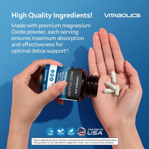 Mag Flush Magnesium Oxide Capsules 750mg 120 Vcaps - Oxygenated Magnesium Oxide Supplement for Constipation Relief, Colon Cleanse, Laxative and Digestion Support for Women and Men - Image 3