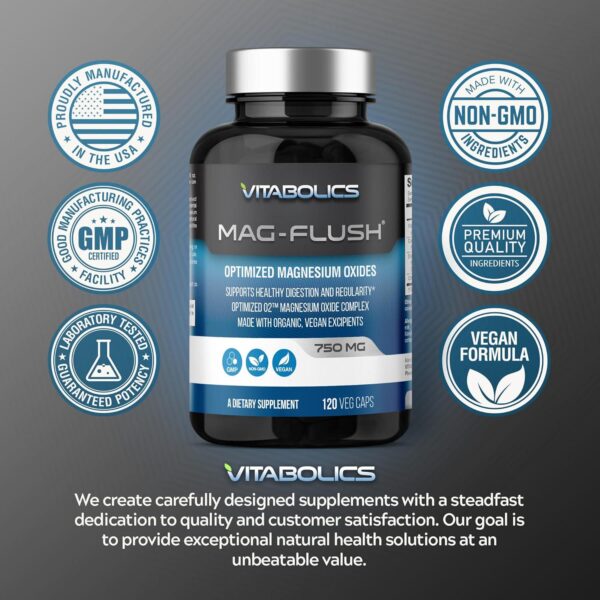 Mag Flush Magnesium Oxide Capsules 750mg 120 Vcaps - Oxygenated Magnesium Oxide Supplement for Constipation Relief, Colon Cleanse, Laxative and Digestion Support for Women and Men - Image 7