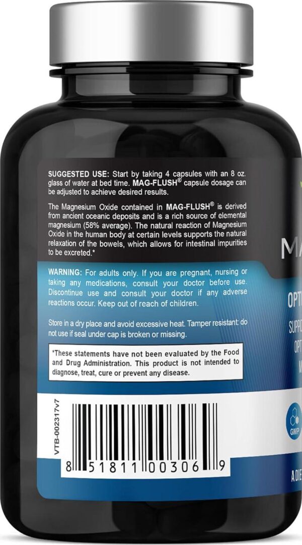 Mag Flush Magnesium Oxide Capsules 750mg 120 Vcaps - Oxygenated Magnesium Oxide Supplement for Constipation Relief, Colon Cleanse, Laxative and Digestion Support for Women and Men - Image 9