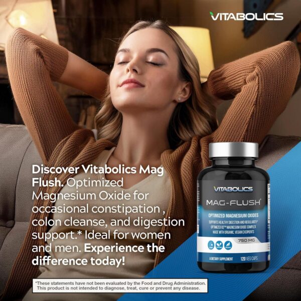 Mag Flush Magnesium Oxide Capsules 750mg 120 Vcaps - Oxygenated Magnesium Oxide Supplement for Constipation Relief, Colon Cleanse, Laxative and Digestion Support for Women and Men - Image 2