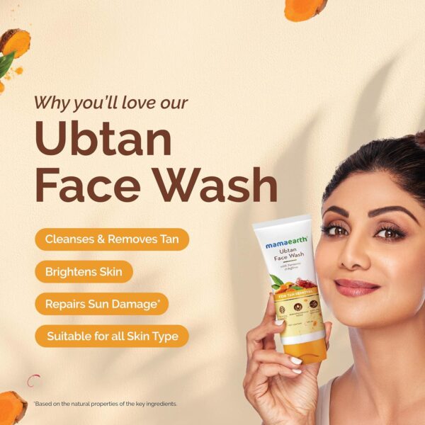 Mamaearth Ubtan De Tan Face Wash | Helps Reduce Tanning and Sun Damage | Gently Cleanses Dirt and Excess Oil | Enriched with Turmeric and Saffron | 3.38 Fl Oz (100ml) - Image 3
