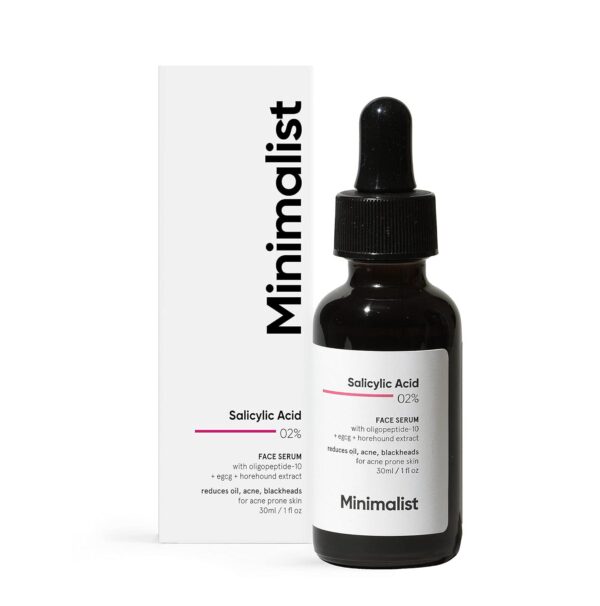 Minimalist 2% Salicylic Acid Serum For Acne, Blackhead and Open Pores | Reduces Excess Oil and Bumpy Texture | BHA Liquid Exfoliant for Acne Prone and Oily Skin | For Women and Men | 1 Fl Oz/30ml