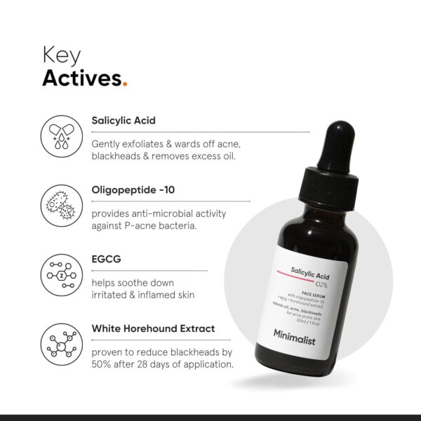 Minimalist 2% Salicylic Acid Serum For Acne, Blackhead and Open Pores | Reduces Excess Oil and Bumpy Texture | BHA Liquid Exfoliant for Acne Prone and Oily Skin | For Women and Men | 1 Fl Oz/30ml - Image 4