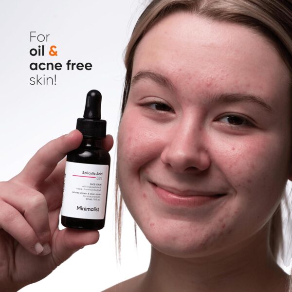 Minimalist 2% Salicylic Acid Serum For Acne, Blackhead and Open Pores | Reduces Excess Oil and Bumpy Texture | BHA Liquid Exfoliant for Acne Prone and Oily Skin | For Women and Men | 1 Fl Oz/30ml - Image 6
