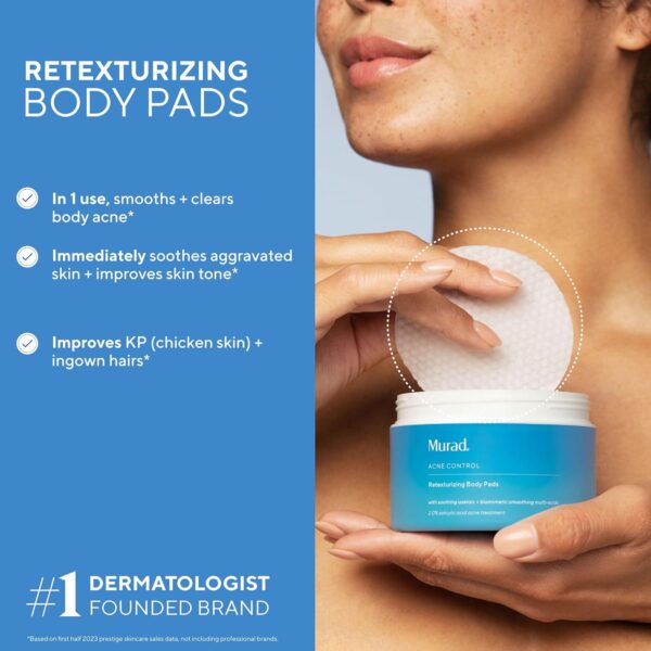 Murad Acne Retexturizing Face and Body Pads - Smooth + Soothe - with Azelaic + Bacteria-Targeting Multi-Acids to Soothe Irritation, Redness, and Providing Oil-Free Hydration, 45Pc - Image 2