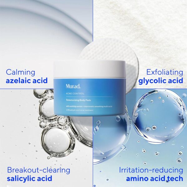 Murad Acne Retexturizing Face and Body Pads - Smooth + Soothe - with Azelaic + Bacteria-Targeting Multi-Acids to Soothe Irritation, Redness, and Providing Oil-Free Hydration, 45Pc - Image 5