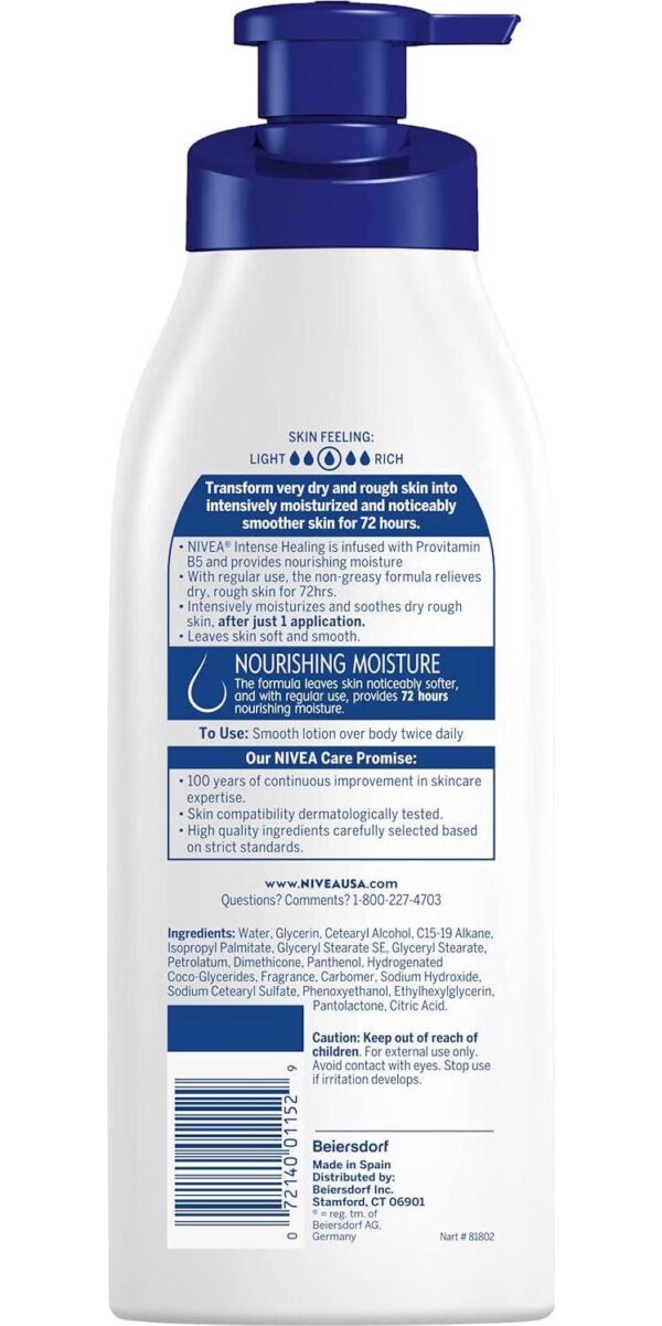 NIVEA Intense Healing Body Lotion for Dry Skin, 72-Hour Moisturizing Lotion with Deep Nourishing Serum and Provitamin B5, 16.9 Fl Oz Pump Bottle - Image 11